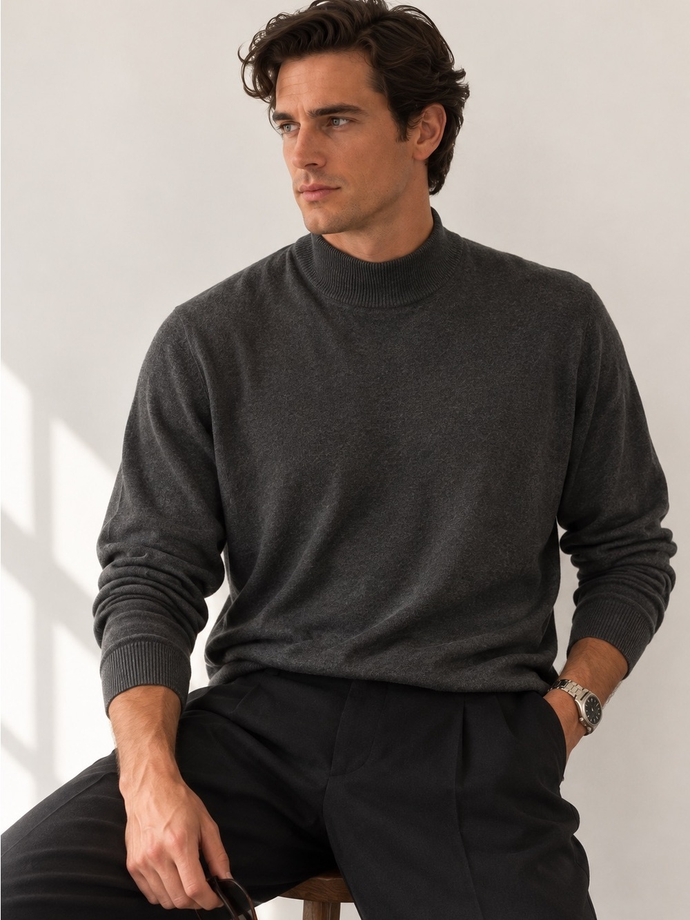 Pronto Uomo Italy Charcoal Mock Neck Cotton Blend Sweater Men’s M Quiet Luxury